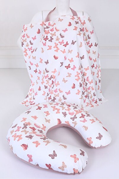 Umaybebek طقم وسادة ومريلة للرضاعة من نسيج القطن - مسحوق الفراشة