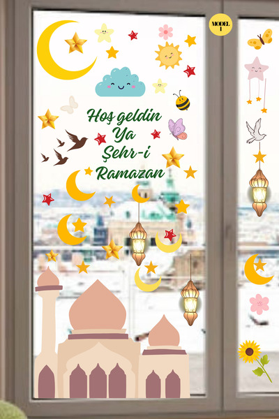 Dekals 50x70 Ramazan Temalı Cam Duvar  Kapı Süsleri Model-1 Hoşgeldin Ramazan Süsleri Sticker
