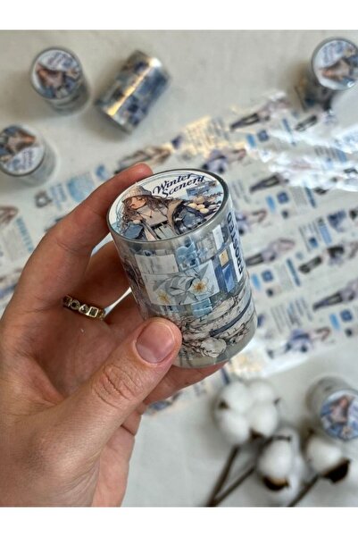 Kağıt Gemi Dükkan Kış Ve Genç Kız Temalı Mavi Renk Washi Bant/ Washi Tape/ St...