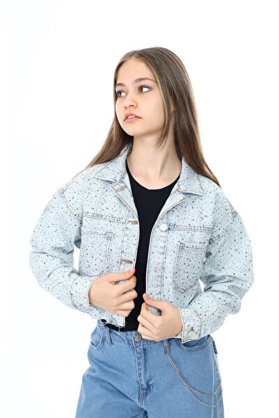 Ugly Duck Girl's Ice Blue Color Jewelled Jeans Jacket for 09-15 Years
