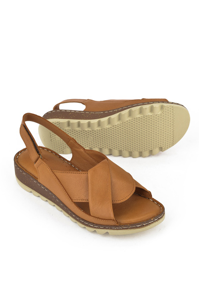 Ziya Γυναικεία σανδάλια Tan Γνήσιο Δέρμα - 1411008z018