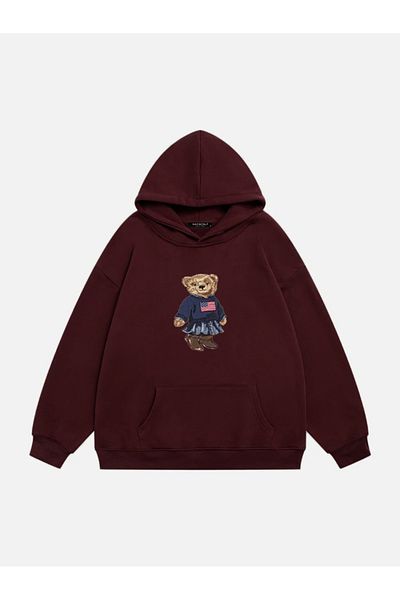 Mad&Calf Women's Teddy Girl Printed Hooded Fleece Oversize Sweatshirt