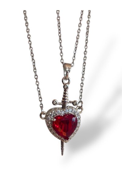 Modadiro Sevgililer Günü Kolyesi, Sevgili Kolyesi, Çift Kolyesi, Kalp ve Kılıç Kolye