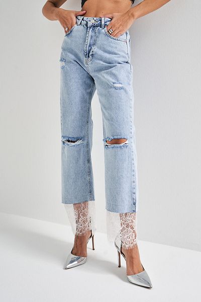 its basic D11S5-3 Model Ruched Ripped Leg - 100% Cotton Denim Jeans
