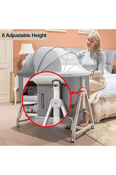 MAAS Adjustable bedside crib - safe and comfortable with mosquito net and side rails