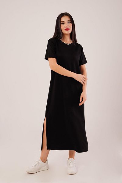 Hipo Trend Modal Black Dress with Side Slit
