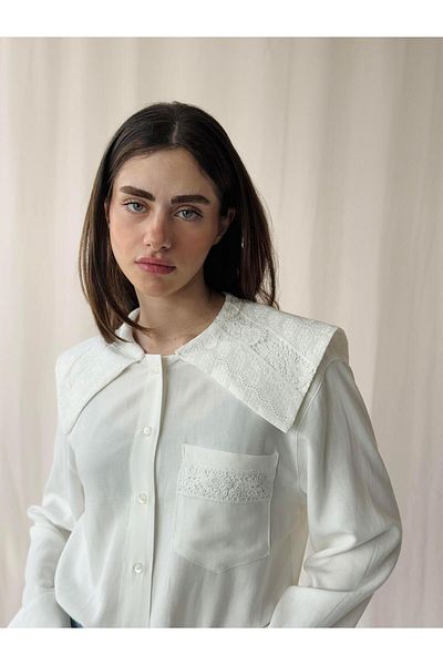 Retrobird Ecru Women's Shirt - Design Lace, Baby Collar