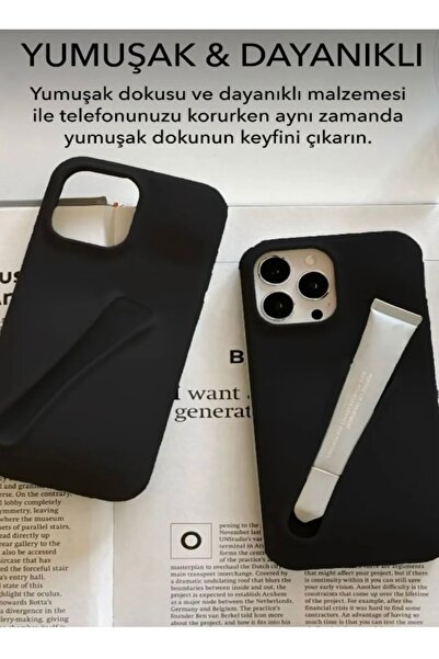 OVADA İphone 15 Pro Uyumlu Rhode Ruj Bölmeli Silikon Lips Kılıf Kapak