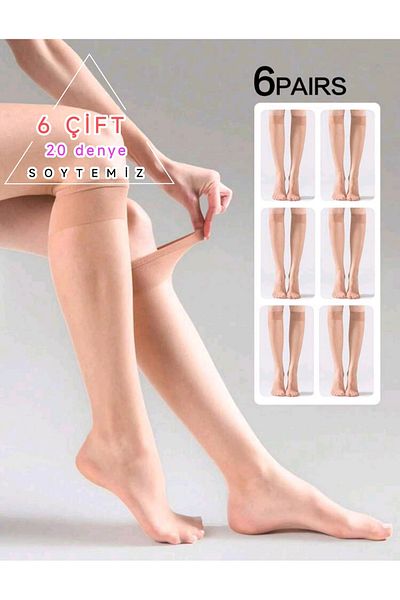 SOYTEMİZ Women's Thin Skin Color Knee Socks 6 Pairs