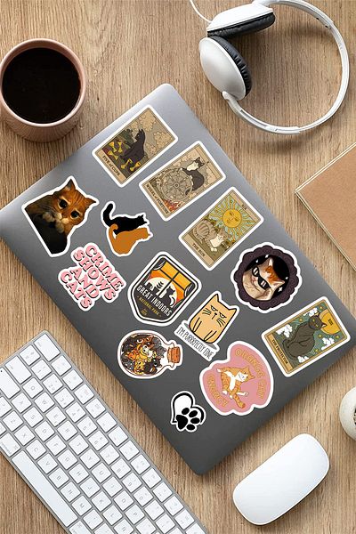 AR Sticker مجموعة ملصقات للكمبيوتر المحمول والكمبيوتر اللوحي تحت عنوان القطط مكونة من 7 قطع