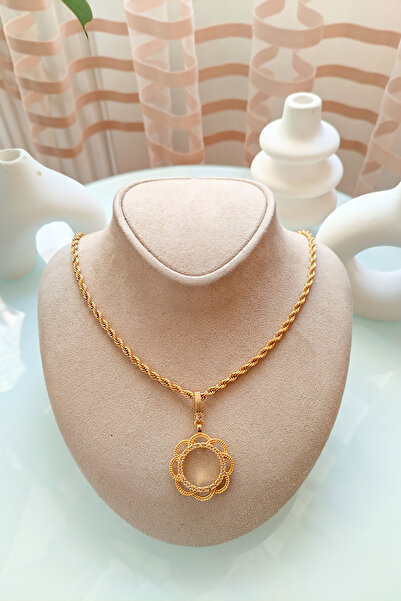 TwinsCollection Çeyrekli Altın Uyumlu Çelik Kolye - Kararma Yapmaz - Altın Ta...