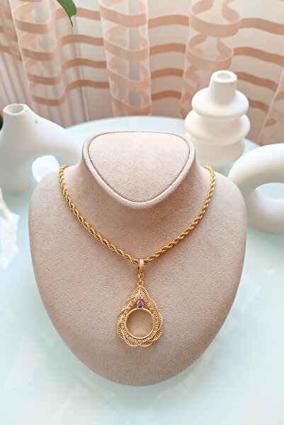 TwinsCollection Çeyrekli Altın Uyumlu Çelik Kolye - Kararma Yapmaz - Altın Ta...