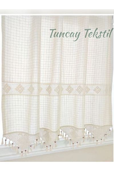 TUNCAY TEKSTİL Buldan Work Hand Lace Monika Curtain 100% Cotton Authentic Woven Sunshade Curtain