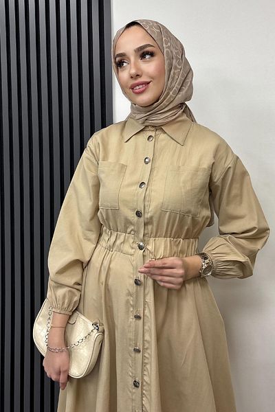 Tesettür Diyarı Γυναικείο μεταλλικό φόρεμα Rapalin Hijab με κουμπιά