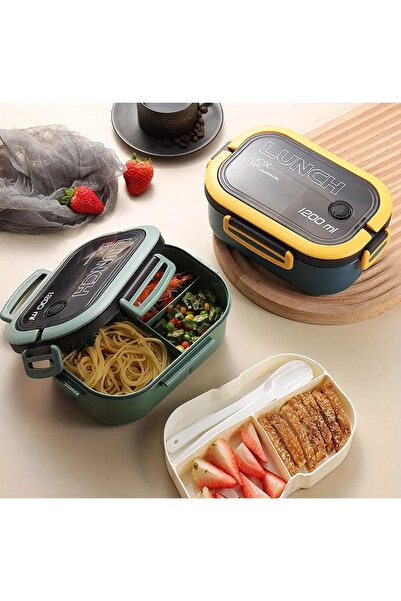 hediyeofisi 2 Katlı Taşınabilir Yemek Kabı Lunch Box Diyet Beslenme Kutusu Saklama Kabı Çatal Kaşıklı Sefer Tası