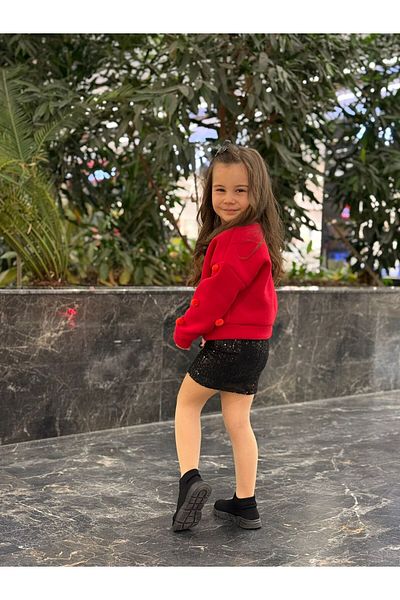 Süslüm Kids Red Pompom Sequin Sequin Set