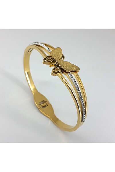 PİNA HEDİYELİK AKSESUAR ÇELİK BİLEKLİK KELEBEKLİ SİMLİ ZİRKON TAŞLI GOLD RENK...