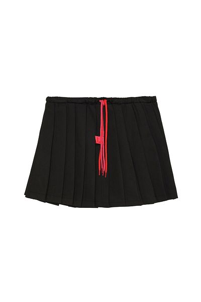 Quzu Black Mini Skirt - Pleated and Lacing Detail