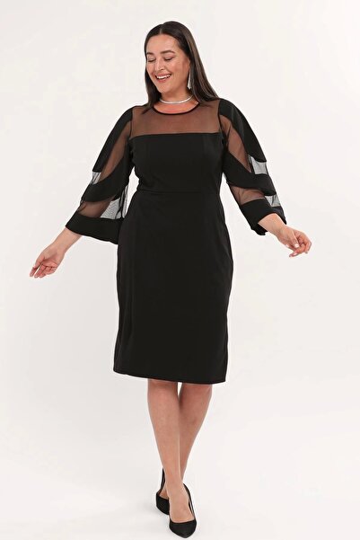 ModaSehle فستان سهرة متوسط الطول بأكمام طويلة وأكمام طويلة من التول