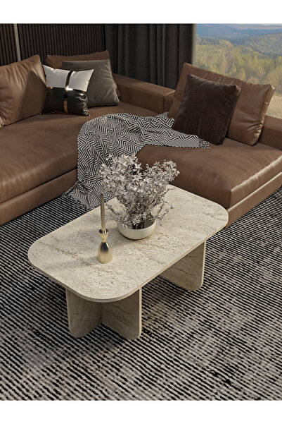 PDMPOİNT DOLAP MARKET Alvin Orta Sehpa | Salon Sehpası Oval - Traverten