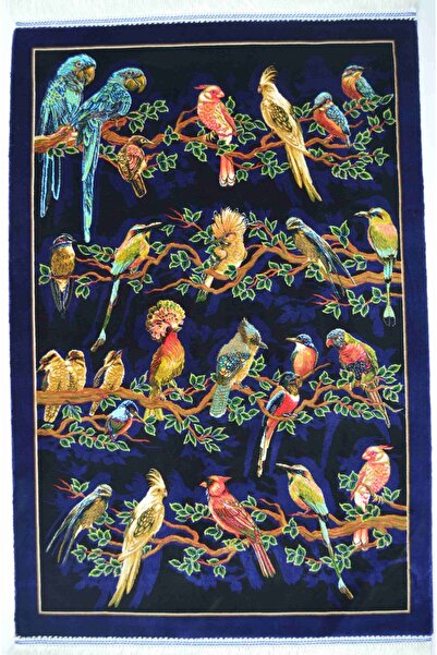 Halıköy Bambu İplikten Dokuma Kuş Desenli İran Duvar Halısı (60x90 cm)