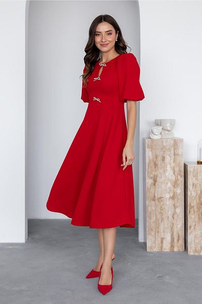 Sorridi Ribbon Detailed Crew Neck Flared Dress
