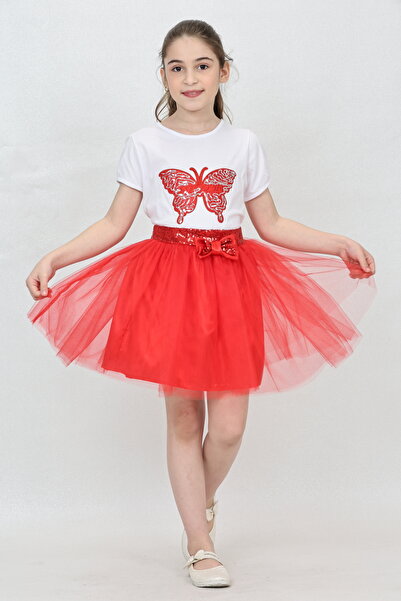 FATELLA Tricou cu imprimeu fluturi pentru fete, cu detaliu cu paiete, set cu ...