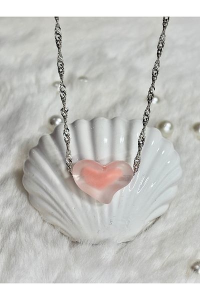 Store 3D Pink Heart Steel Necklace Stainless Steel Romantic Jewelry |   Elegant Gift for Lover Women