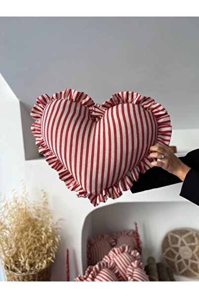 KaiHome Lovely Heart Ruffled Linen Padded Pillow / Throw Pillow 50cm