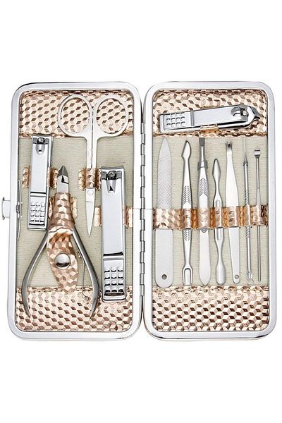 gaman 12 Pieces Manicure-Pediküre Set Nail Care Kit in 3D Embossed Gold Bag