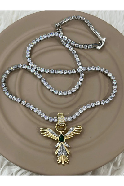 NFS BUTİK Simurg/Zümrüdüanka Tasarım Zirkon Taşlı Kolye 45 cm