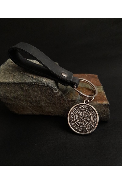 AB Takı حلقة مفاتيح من الجلد مع حلقة مفاتيح من الجلد الحقيقي على شكل كومباس إ...