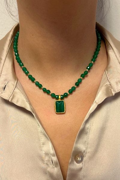 Suerte Accessories Handmade Jade Natural Stone Jade Natural Stone Tip Special Design Women's Green Necklace