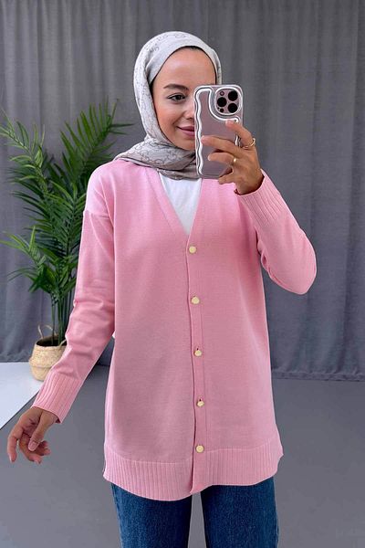 Ka Hijab Mercerized Hijab Cardigan with V-Neck Side Slits - Pink