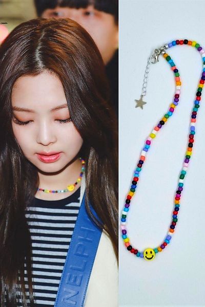 KRIMO Kpop Blackpink Jennie Smiley and Sand Beads Necklace