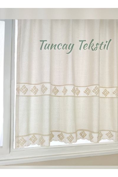 TUNCAY TEKSTİL Buldan Work Authentic Curtain 100% Cotton Natural Linen Sunshade Curtain with Laces on the End