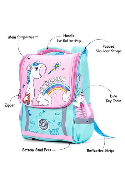 Eazy Kids حقيبة مدرسية يونيكورن - أخضر + وردي