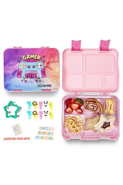 Eazy Kids صندوق غداء بينتو قابل للتحويل بسعة 5 و4 قطع مع مجموعة قطع الساندويتش - Gamer Girl