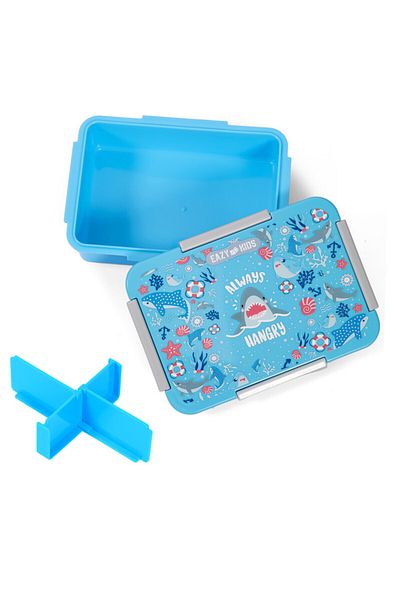 Eazy Kids 1 / 2 / 3 / 4 Compartment Convertible Bento Lunch Box Shark - Blue 850ml