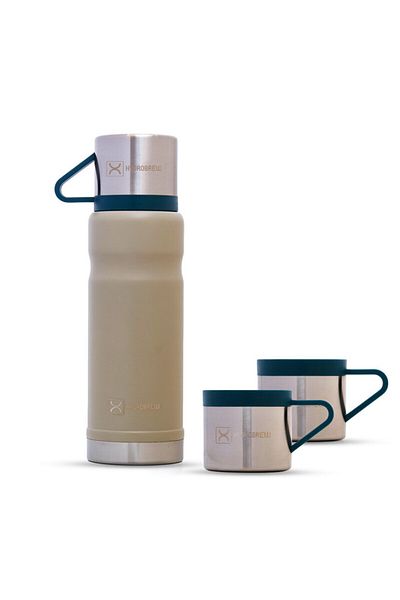 Hydrobrew قارورة معزولة مفرغة من الهواء بسعة 650 مل مع كوبين بسعة 150 مل - عاجي