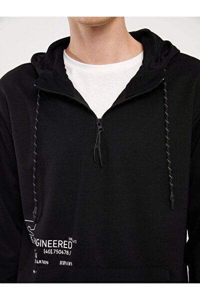 LC Waikiki LCW Casual Siyah Uzun Kollu Baskılı Erkek Hoodie