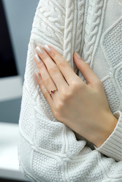 aytekgold Yakut Taşlı Kalpli Yüzük