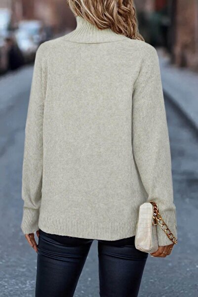 Mossta Turtleneck Beige Knitwear Blouse - Long Sleeve