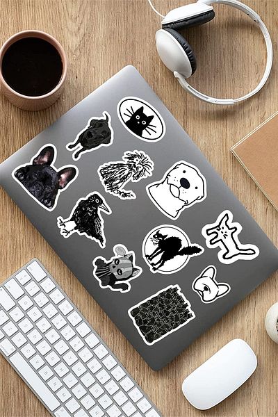 AR Sticker مجموعة ملصقات الكمبيوتر المحمول والكمبيوتر المحمول Vsco باللون الأسود - 8