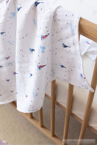 Kamdu 1 Piece 85X100 Sail Patterned 100% Muslin Cotton, Baby Blanket, Children's Blanket