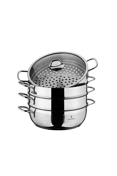 Sofram Stainless steel 5 pcs steamer pot with glass lid, size 28 cm
