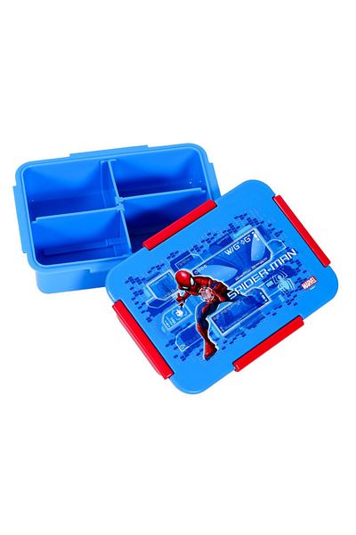 Eazy Kids Marvel Spider - Man 1 / 2 / 3 / 4 Compartment Convertible Bento Lunch Box - Blue