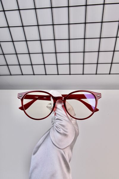LOOKUP NEW Burgundy Red Round Oval Clear Women's Unisex Blue Light Protection Screen Goggles Glasses