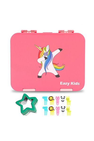 Eazy Kids صندوق غداء بينتو قابل للتحويل 6 و 4 قطع - وردي يونيكورن