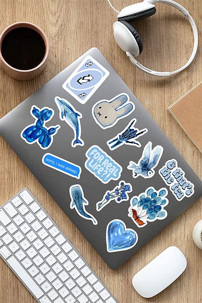AR Sticker Vsco Blue - مجموعة من 8 ملصقات للكمبيوتر المحمول والكمبيوتر المحمول